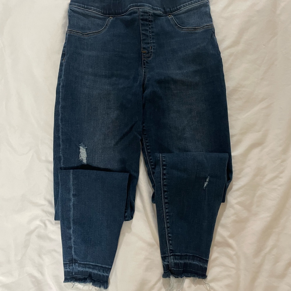 Spanx Jeanish Leggings EUC Size Large Denim Destroyed